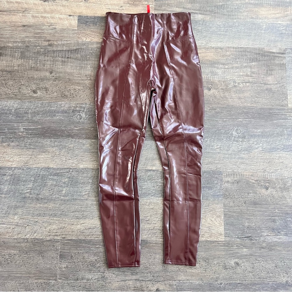 Spanx Patent Leather Leggings, Ruby, Medium